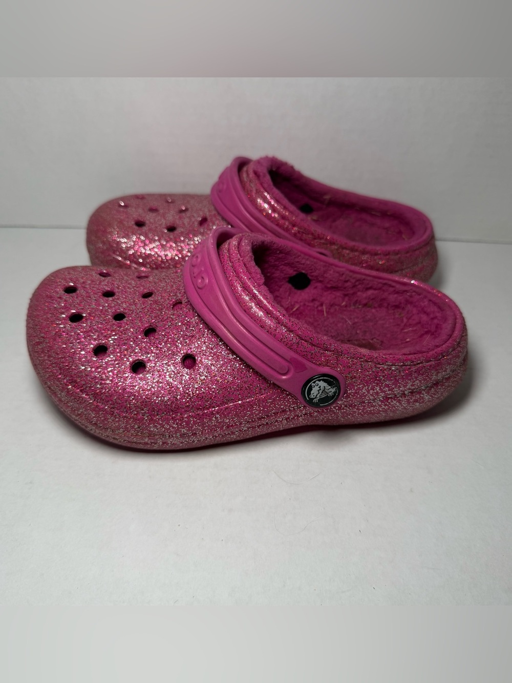 Crocs Pink Glitter Faux Fur Clogs Size Girls Youth 12 c